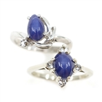 10K WHITE GOLD LINDE BLUE STAR SAPPHIRE FASHION RINGS