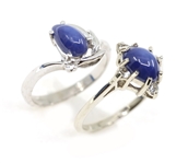 10K WHITE GOLD LINDE BLUE STAR SAPPHIRE FASHION RINGS