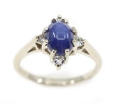 10K WHITE GOLD LINDE BLUE STAR SAPPHIRE FASHION RINGS