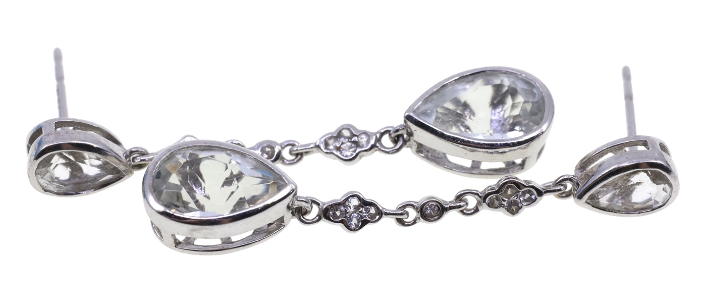 14K WHITE GOLD LIGHT BLUE TOPAZ DROP EARRINGS