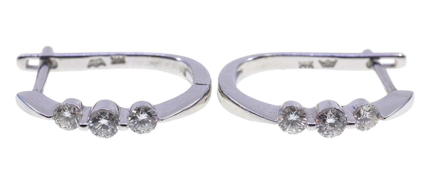 14K WHITE GOLD 0.54 CTW DIAMOND HUGGIE HOOP EARRINGS