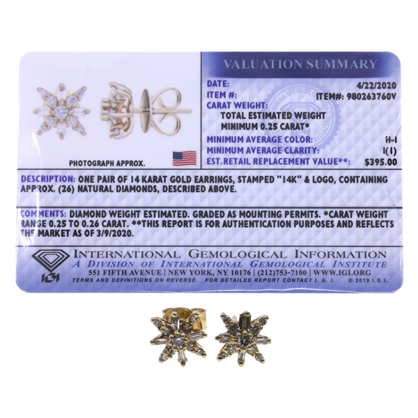 14K YELLOW GOLD 0.25 CTW DIAMOND STARBURST EARRINGS