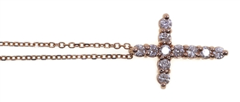 14K ROSE GOLD 0.25 CTW DIAMOND CROSS PENDANT WITH CHAIN