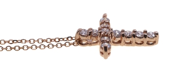 14K ROSE GOLD 0.25 CTW DIAMOND CROSS PENDANT WITH CHAIN