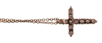 14K ROSE GOLD 0.25 CTW DIAMOND CROSS PENDANT WITH CHAIN