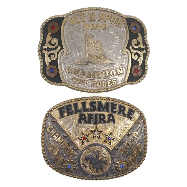 2010 SILVER-PLATED AFJRA CHAMPION AWARD BELT BUCKLES
