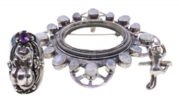 STERLING SILVER ENHANCER BROOCH & FASHION RINGS