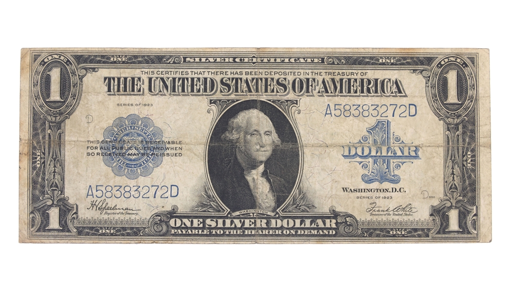 1923 US $1 BLUE SEAL SILVER CERTIFICATE "HORSE BLANKET"