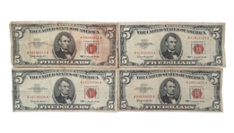 US $5 RED SEAL NOTES - LOT OF 8