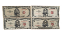 US $5 RED SEAL NOTES - LOT OF 8