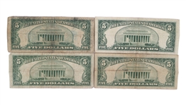 US $5 RED SEAL NOTES - LOT OF 8