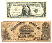 1957-A US $1 BLUE SEAL SILVER CERT & 1861 $20 CSA NOTE